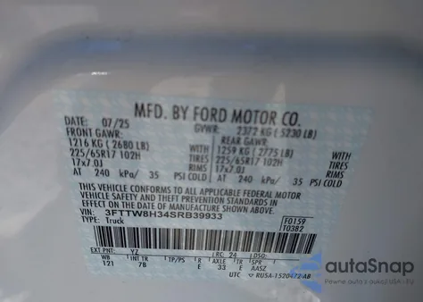 2025 Ford Maverick Xlt из США, поврежденный, VIN 3FTTW8H34SRB39933